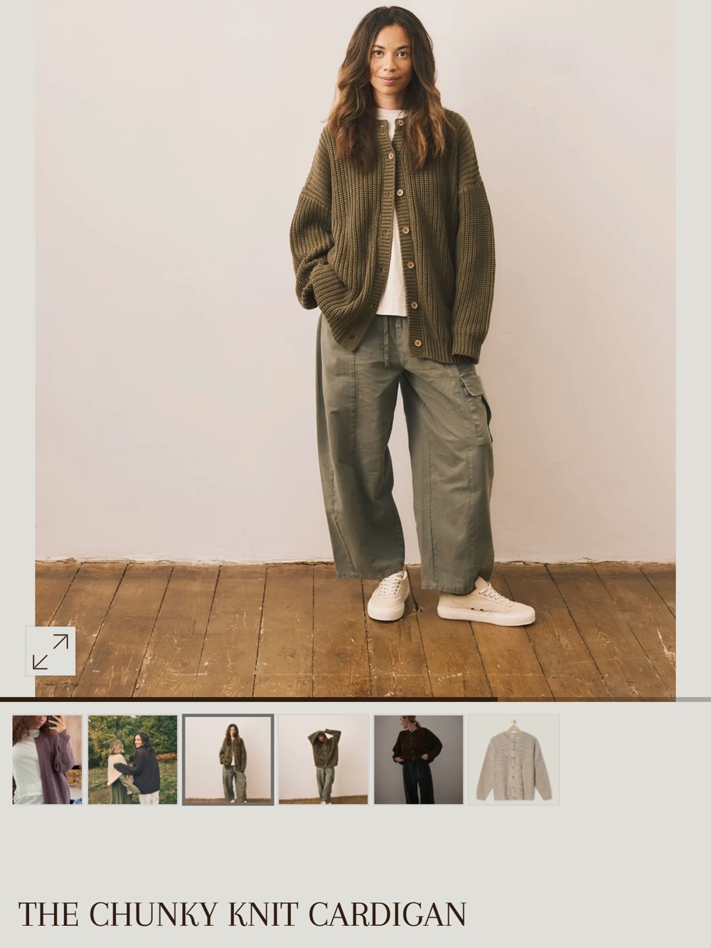 Relaxed Olive Green Button-Front Knit Cardigan - Picture 3 of 4